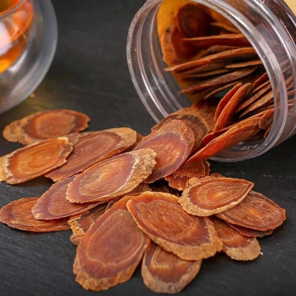 Red Ginseng Slices from Changbai Mountain Jilin China，6 years older Ginseng root，1 Steam 1 Dry，100g per Bottle