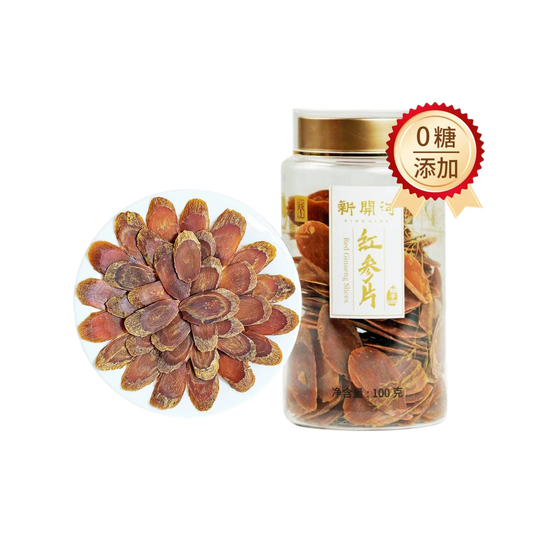Red Ginseng Slices from Changbai Mountain Jilin China，6 years older Ginseng root，1 Steam 1 Dry，100g per Bottle